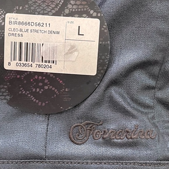 NWT - Fornarina Cleo Dress - Coated Denim Mini Dress - L best fits M/L 8-10 US - Picture 6 of 9